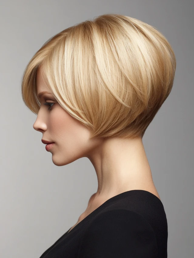 Textured stacked bob with razored ends