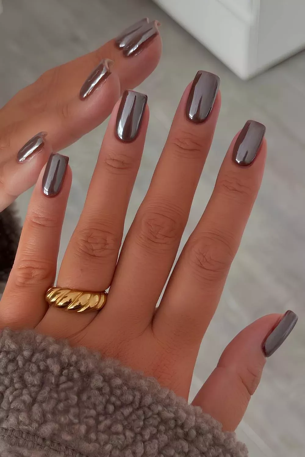 Espresso Brown Chrome Nails