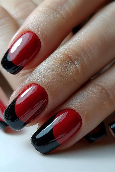 Black French Tip Nails Red Underside
