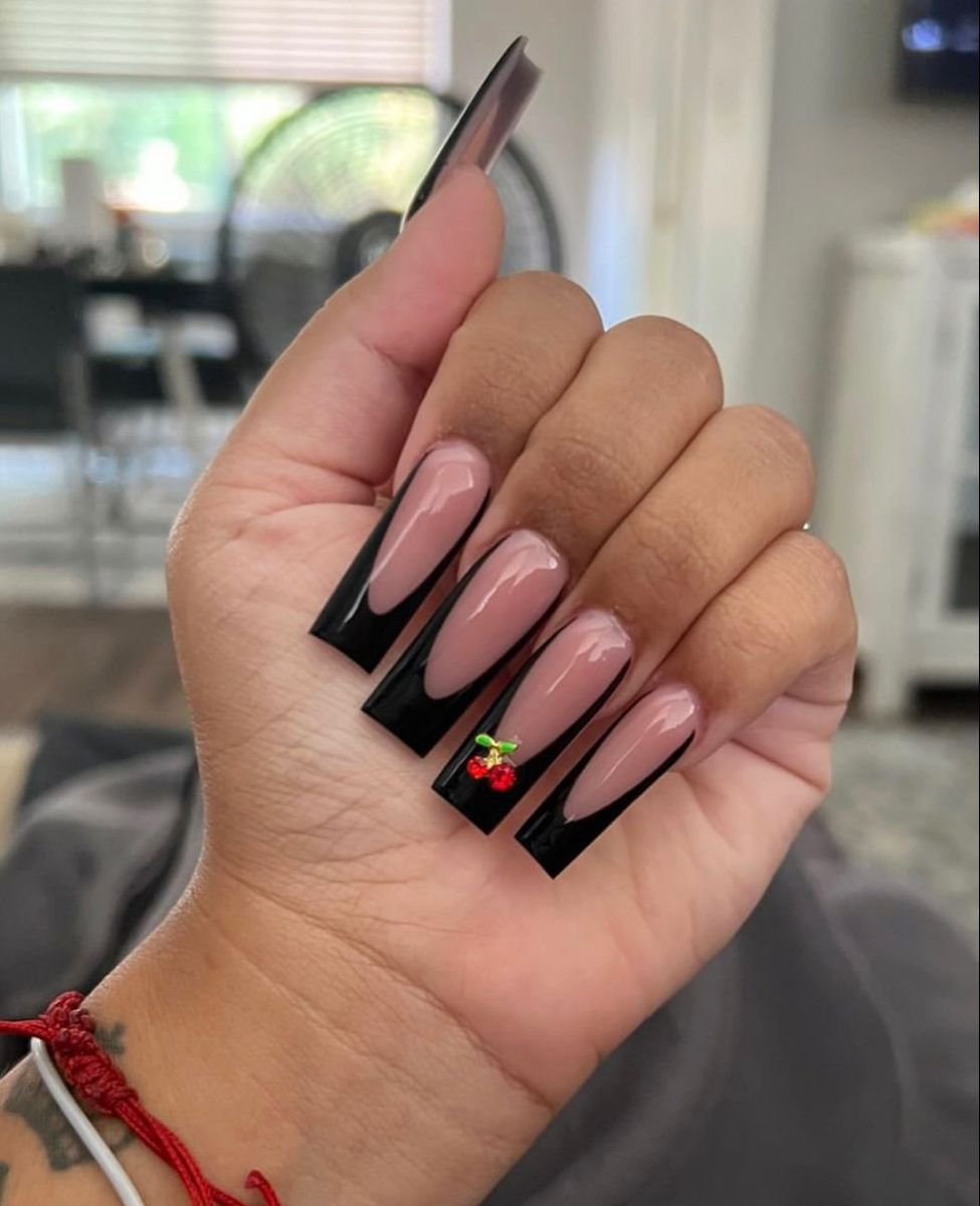 Black Cherry French Tip Nails