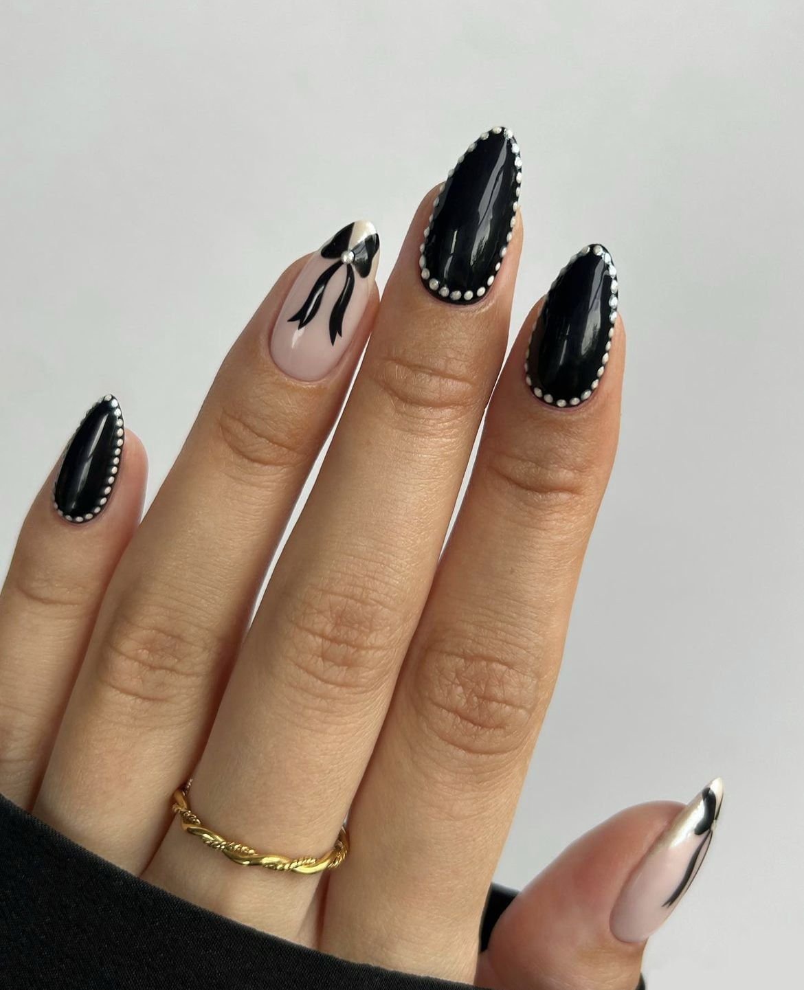 Black Bow Nail Art Coquette