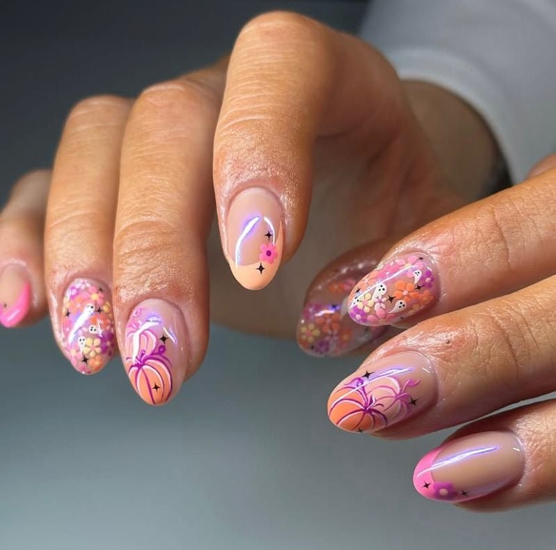 Black Cat Dots - Halloween nail art