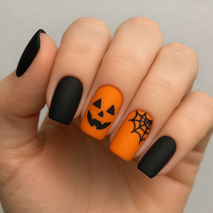 Pumpkin Stem Accent - Halloween nail art