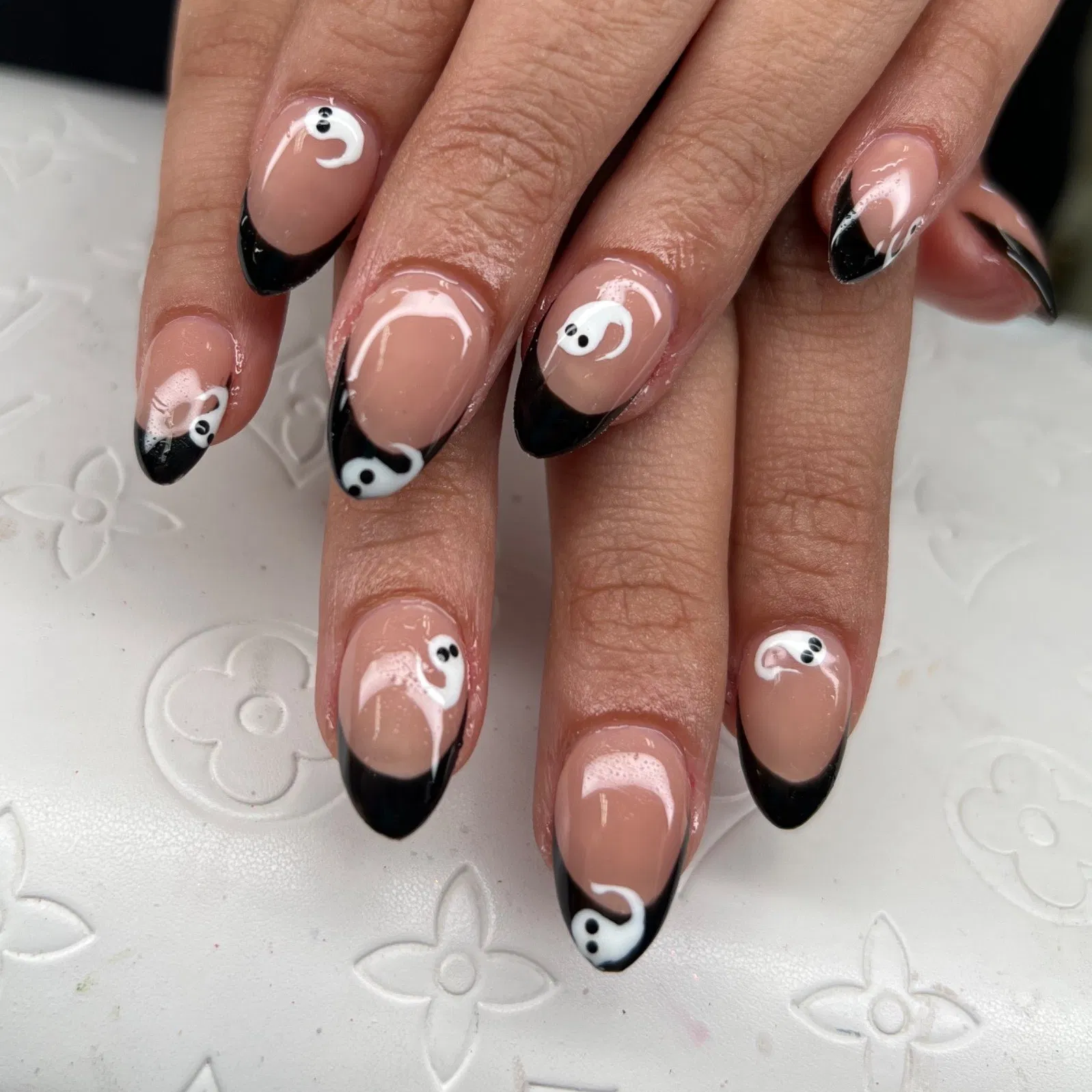 Ghost Faces on Black French Tips