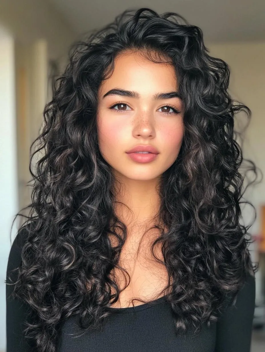 Curly Middle Part With Volume