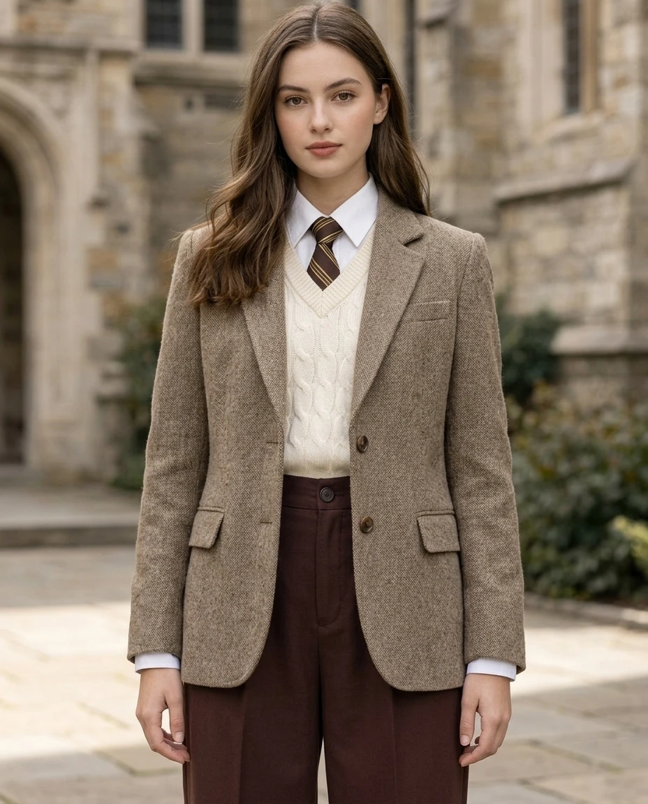 Tweed blazer fall outfit