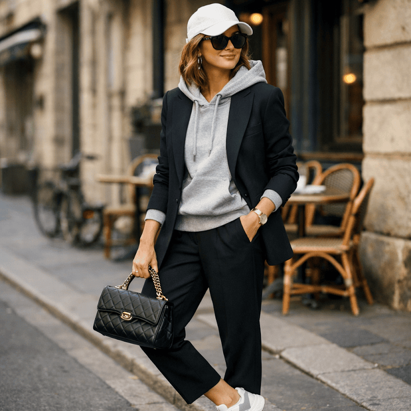 Blazer with hoodie fall street style outfit