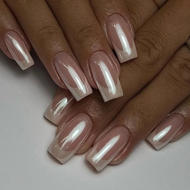 Pearl chrome French tip nails