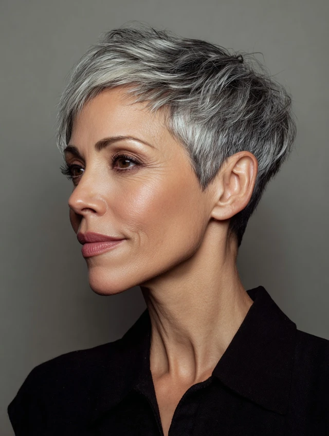 Soft textured pixie cut for women over 50