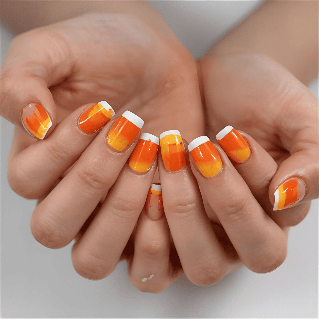 Classic candy corn tip nail art design