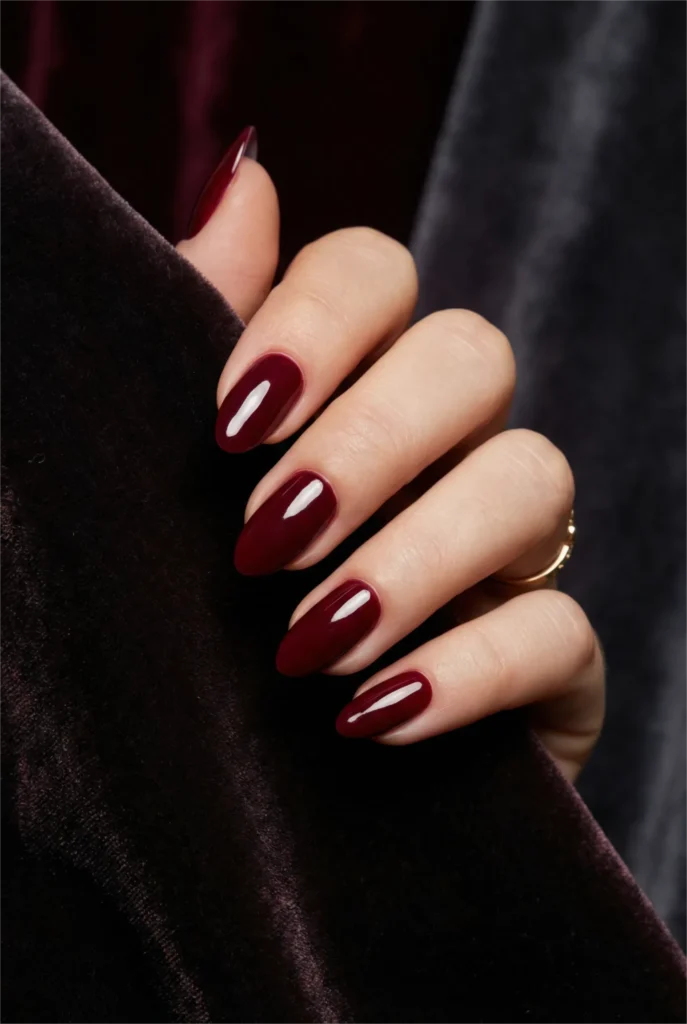 Deep burgundy creme elegant manicure