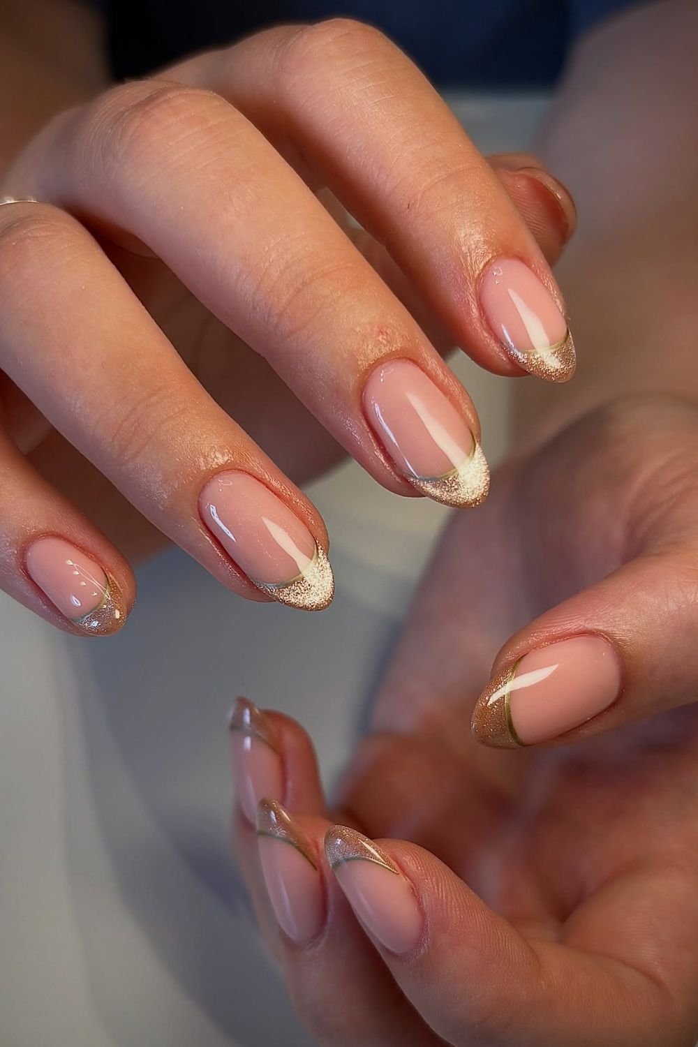 Champagne gold foil tip elegant nails