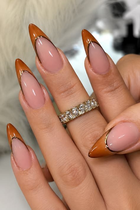 5. Caramel French Tips With Guides