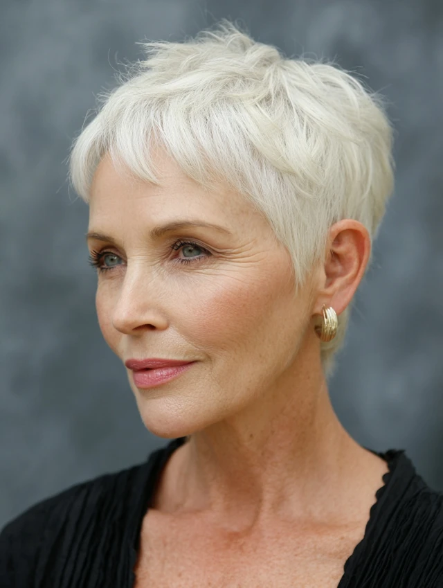 Pixie cut with wispy fringe for women over 50
