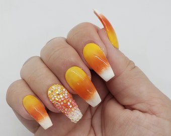 Candy corn coffin shaped nails
