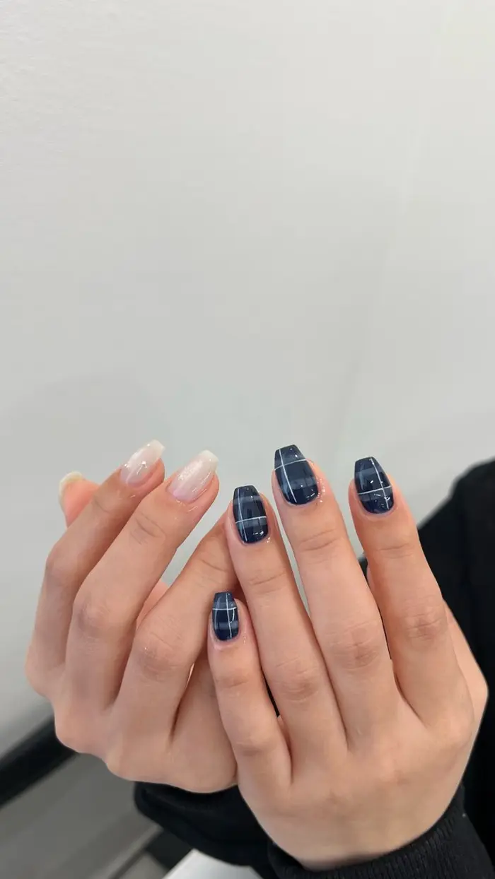 Navy Plaid With White Lines