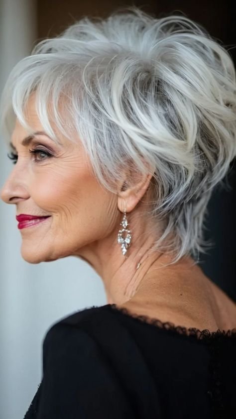 Polished side part pixie cut for mature women