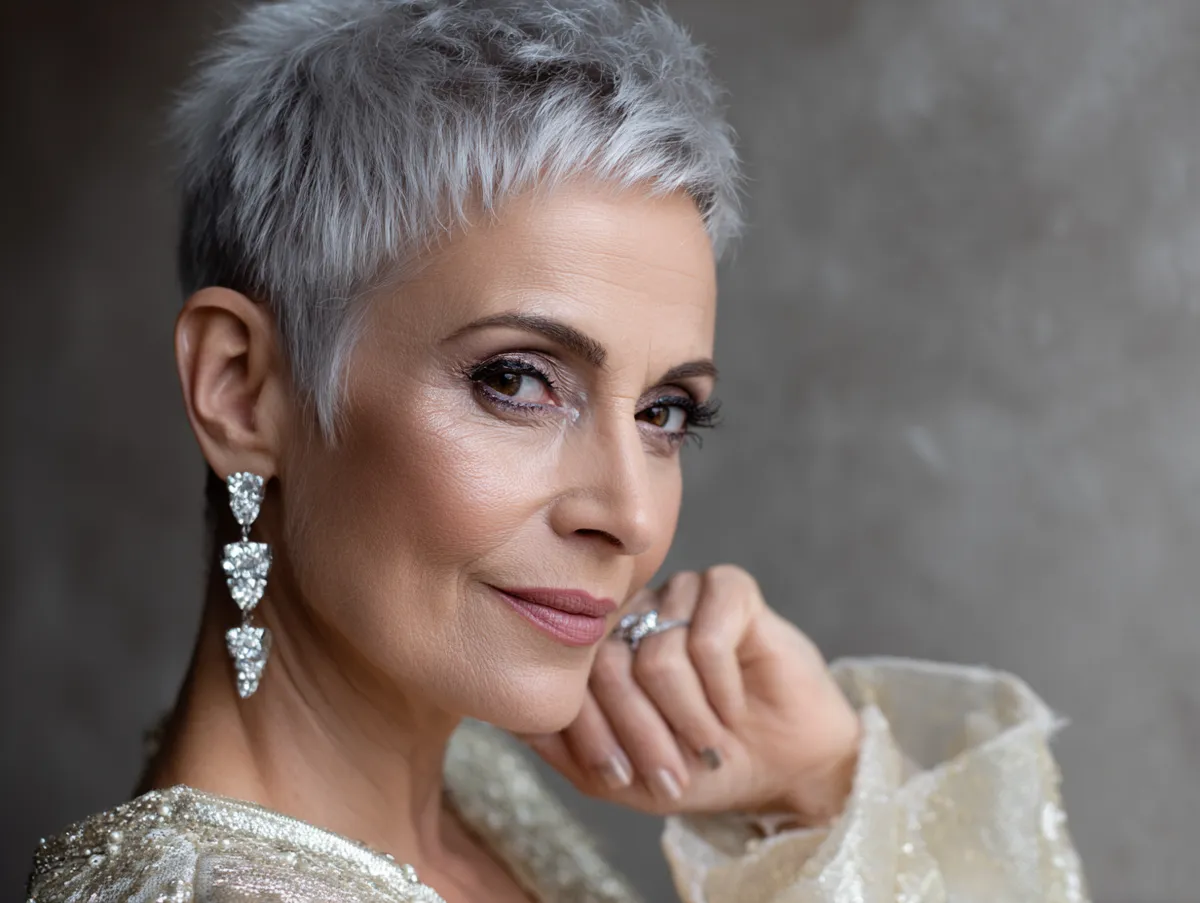 Feathered pixie cut for women over 50