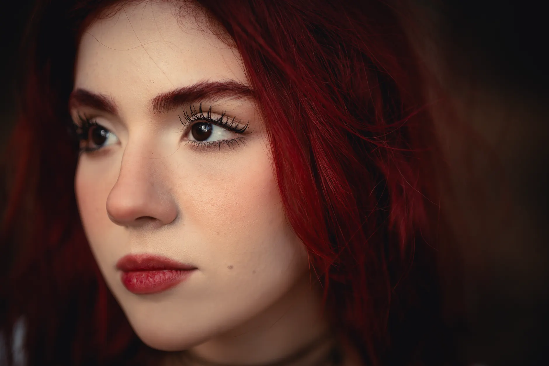 Deep red hair on a woman