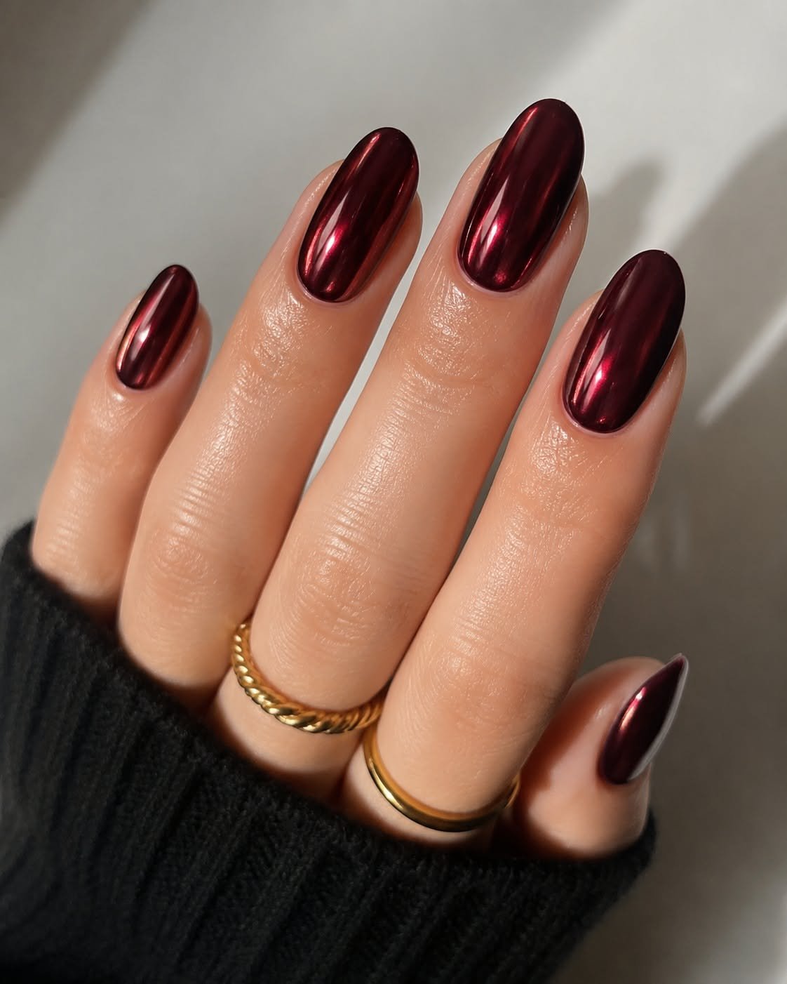 Burgundy Glazed Donut Nails Chrome