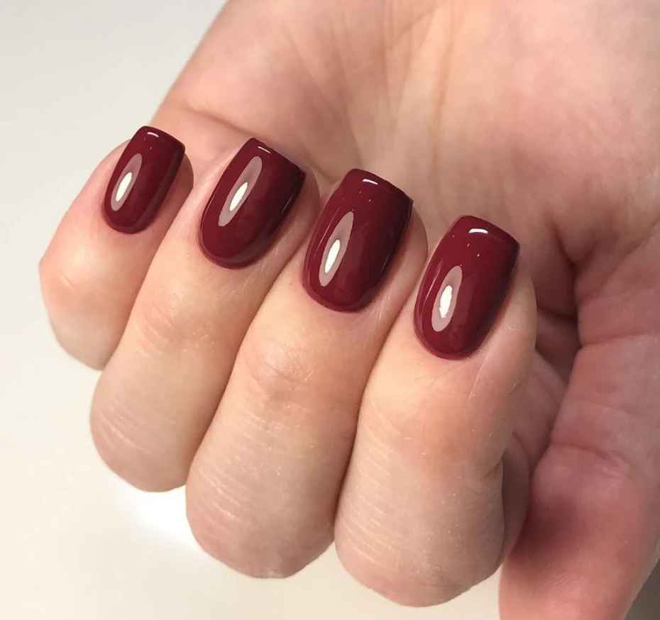 Short Burgundy Squoval Nails