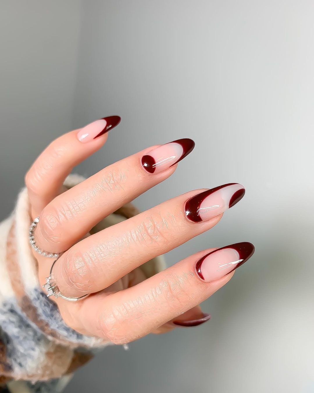 Oxblood French Tip Nails