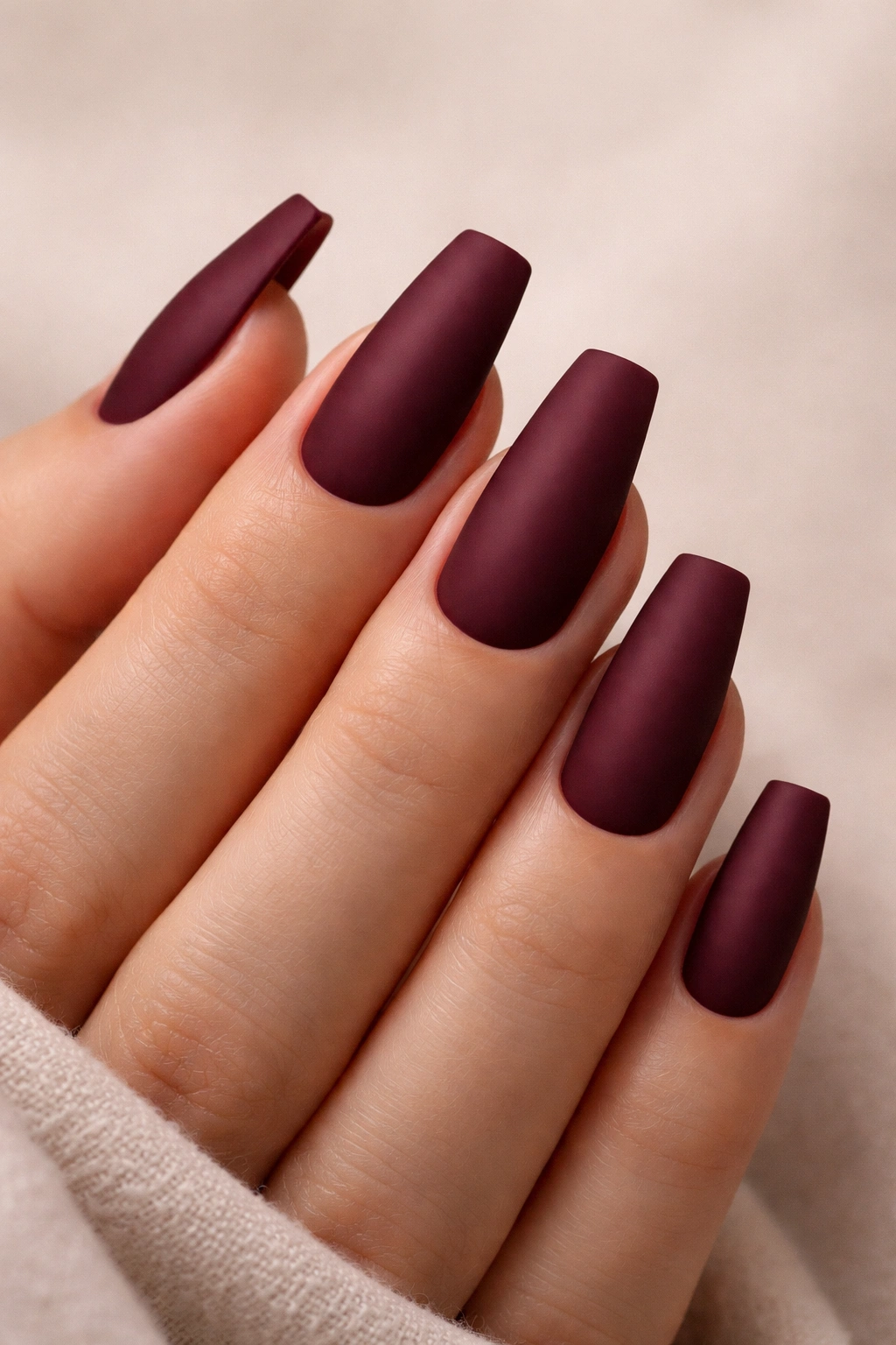 Matte Burgundy Coffin Nails
