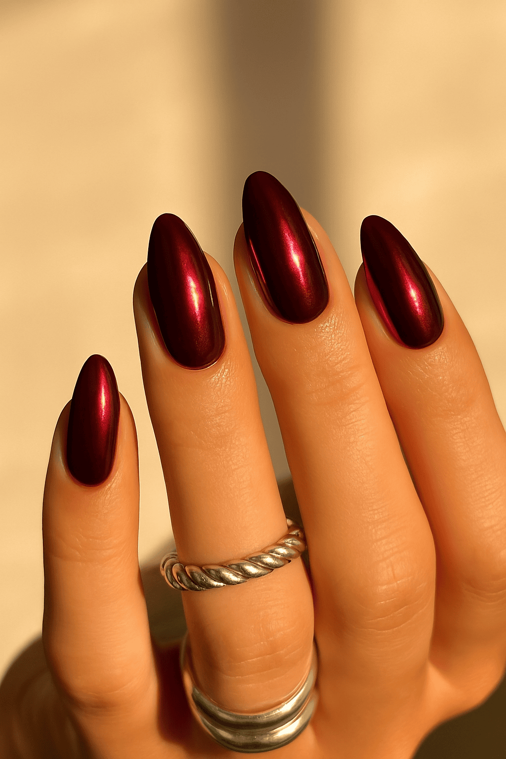 Burgundy Chrome Metallic Nails