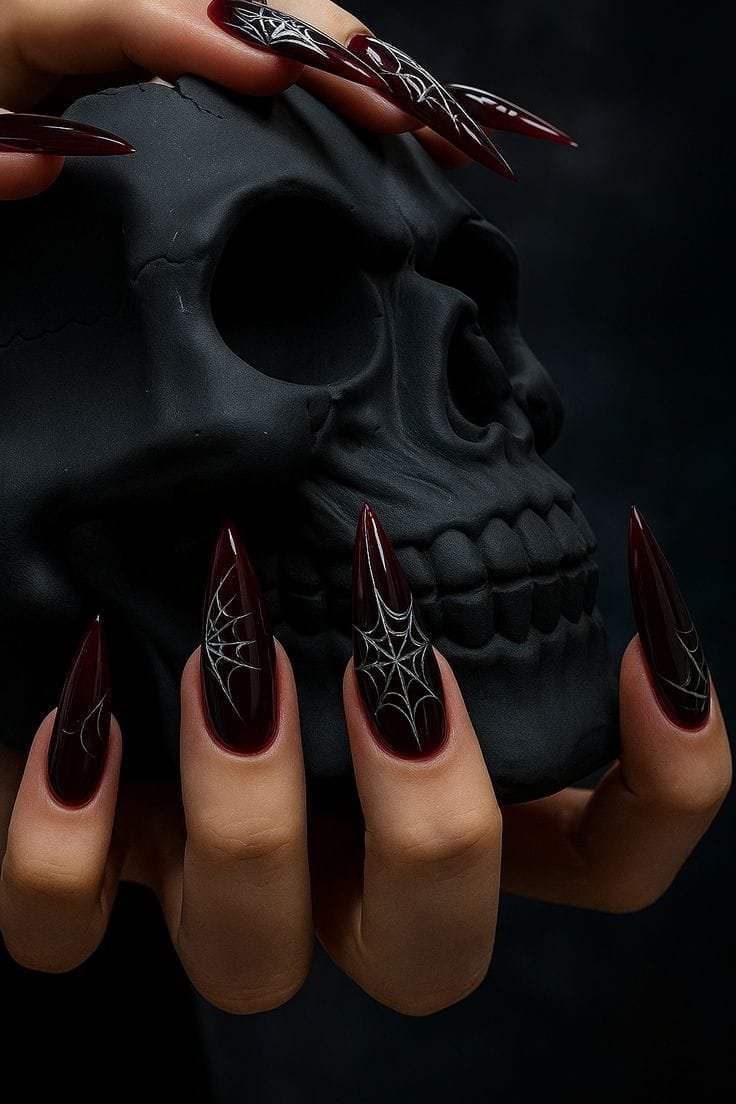 Gothic Lace and Chains - Halloween nail art