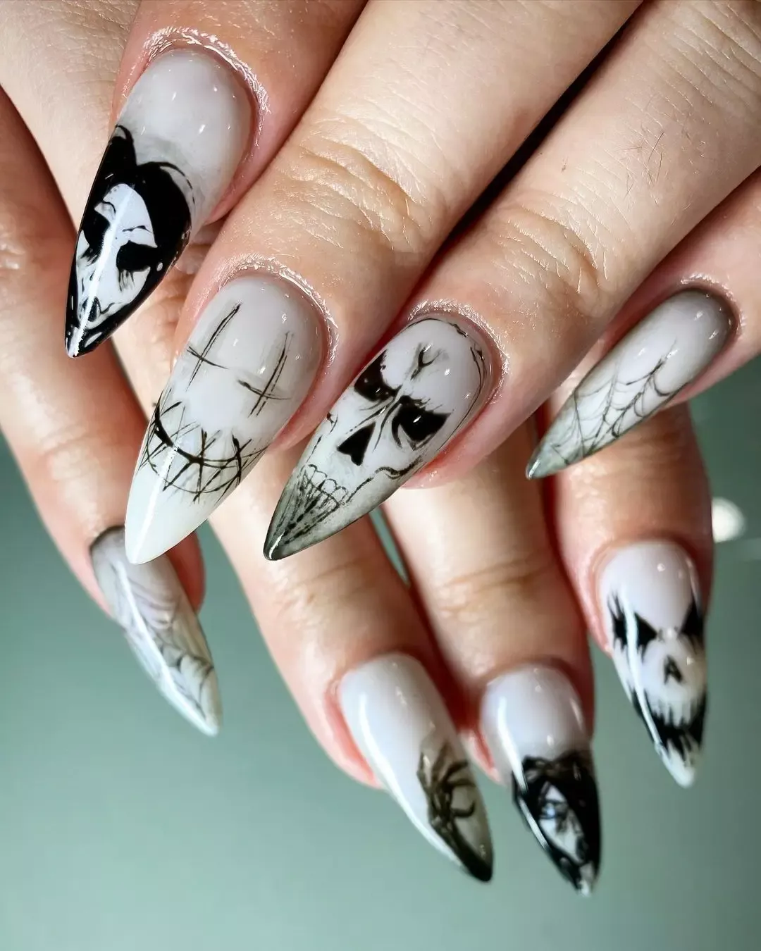 Skull Cameo Silhouettes - Halloween nail art