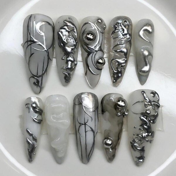 Crystal Ball Chrome Nails