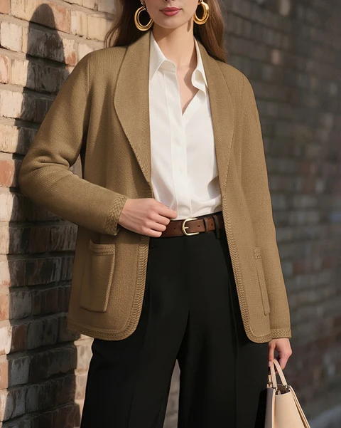 Cardigan layered under blazer fall work outfit