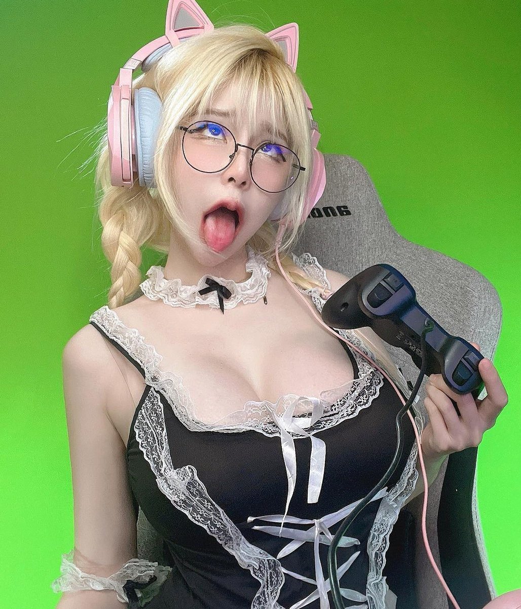 Woman dressed as NPC streamer with exaggerated reactions costume