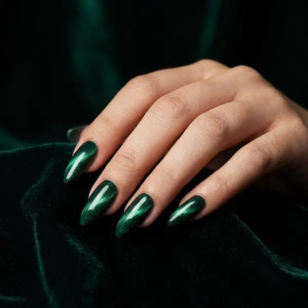 Emerald velvet cat eye nails