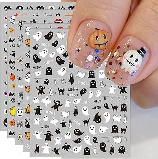 Kids halloween nails with cute ghost stickers