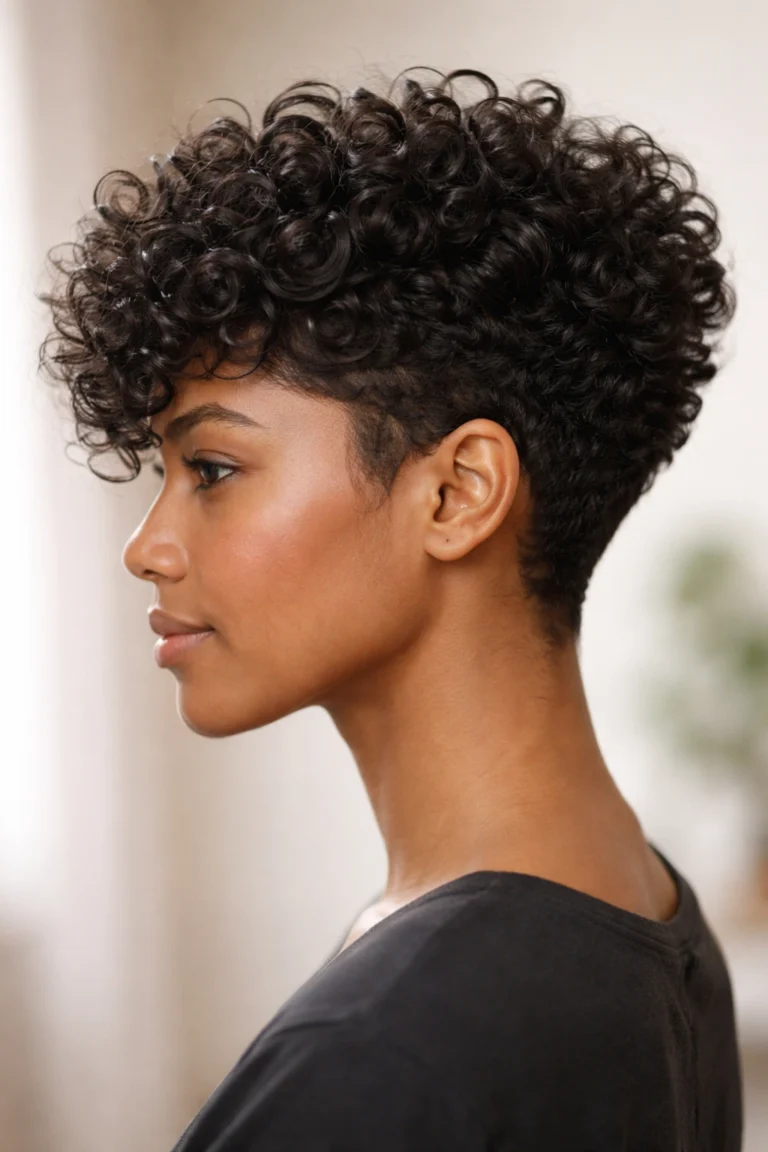 Curly pixie with tapered sides