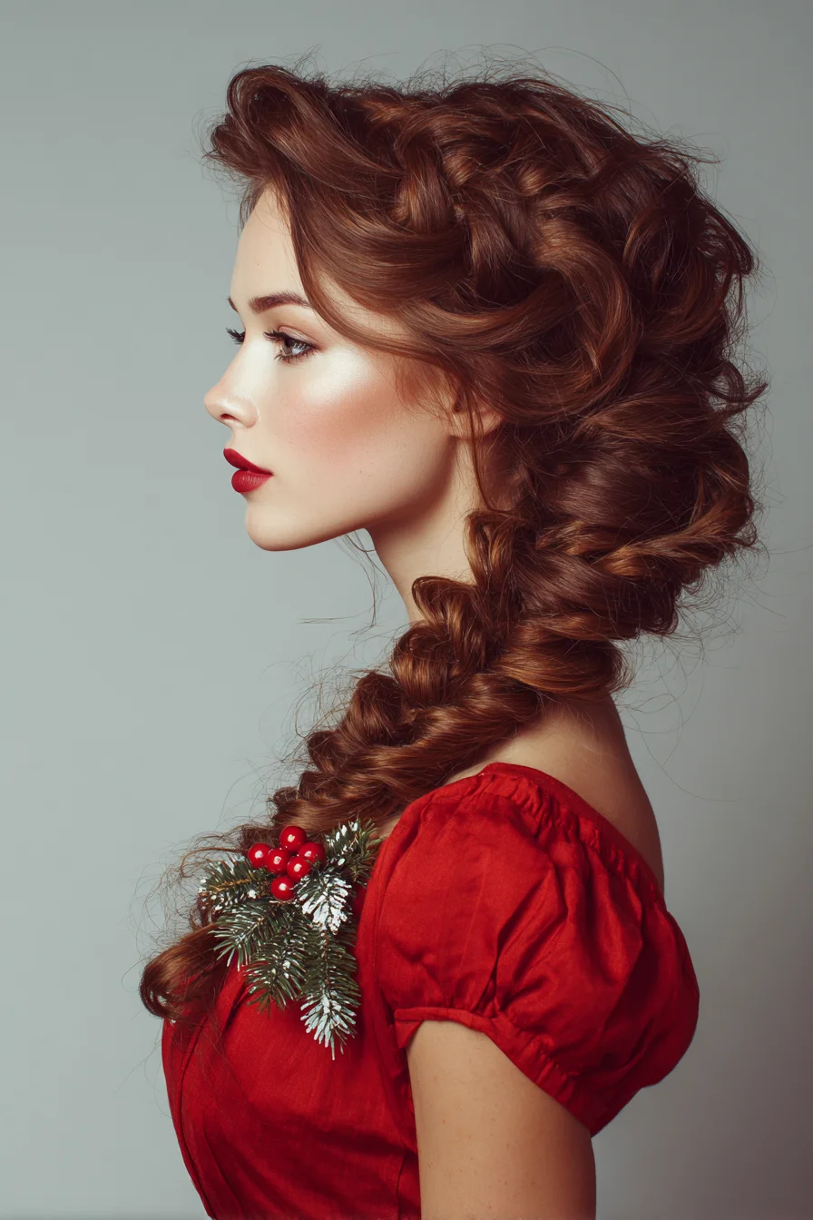 Long hair festive side braid christmas hairstyle