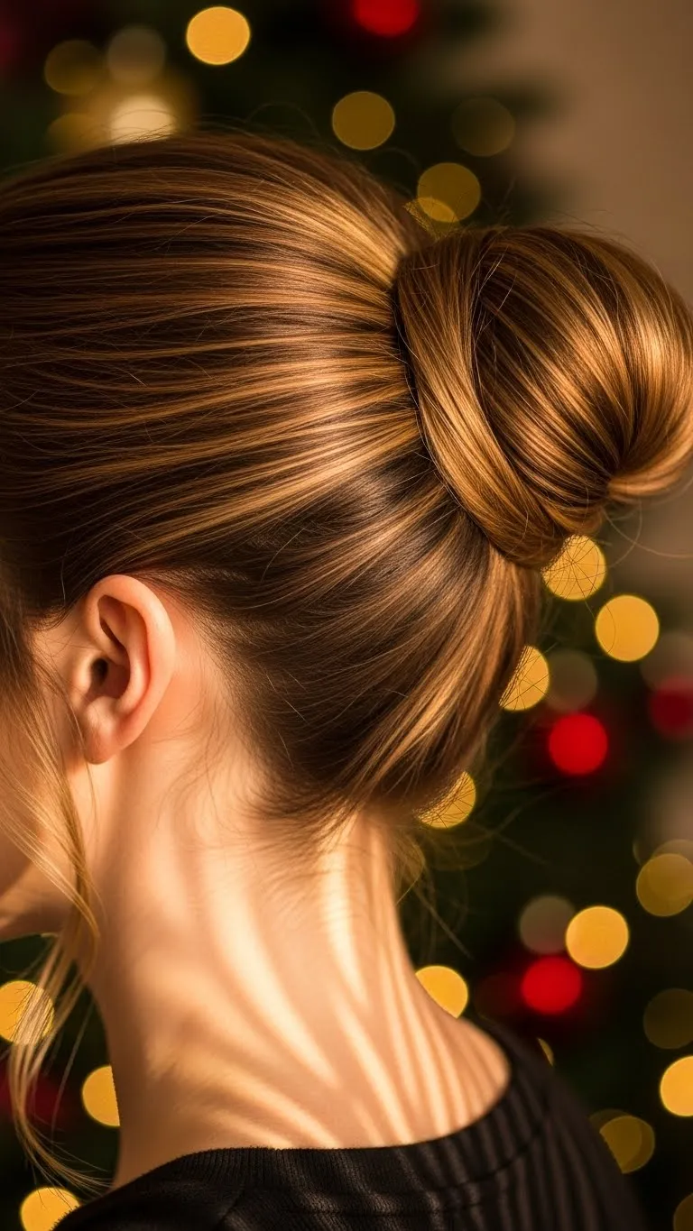 Long hair elegant bun christmas dinner hairstyle