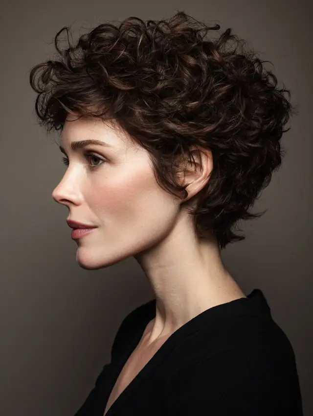 Sculpted curly pixie cut