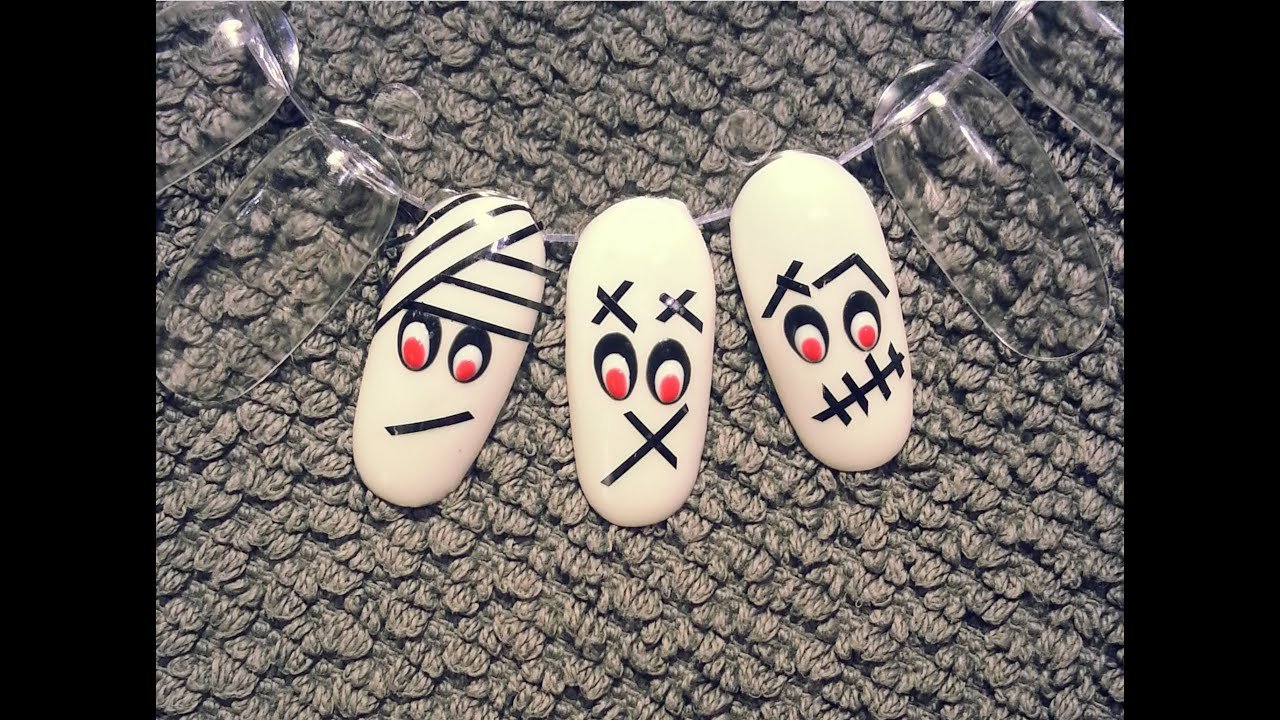 Mummy wrap nail art for kids halloween