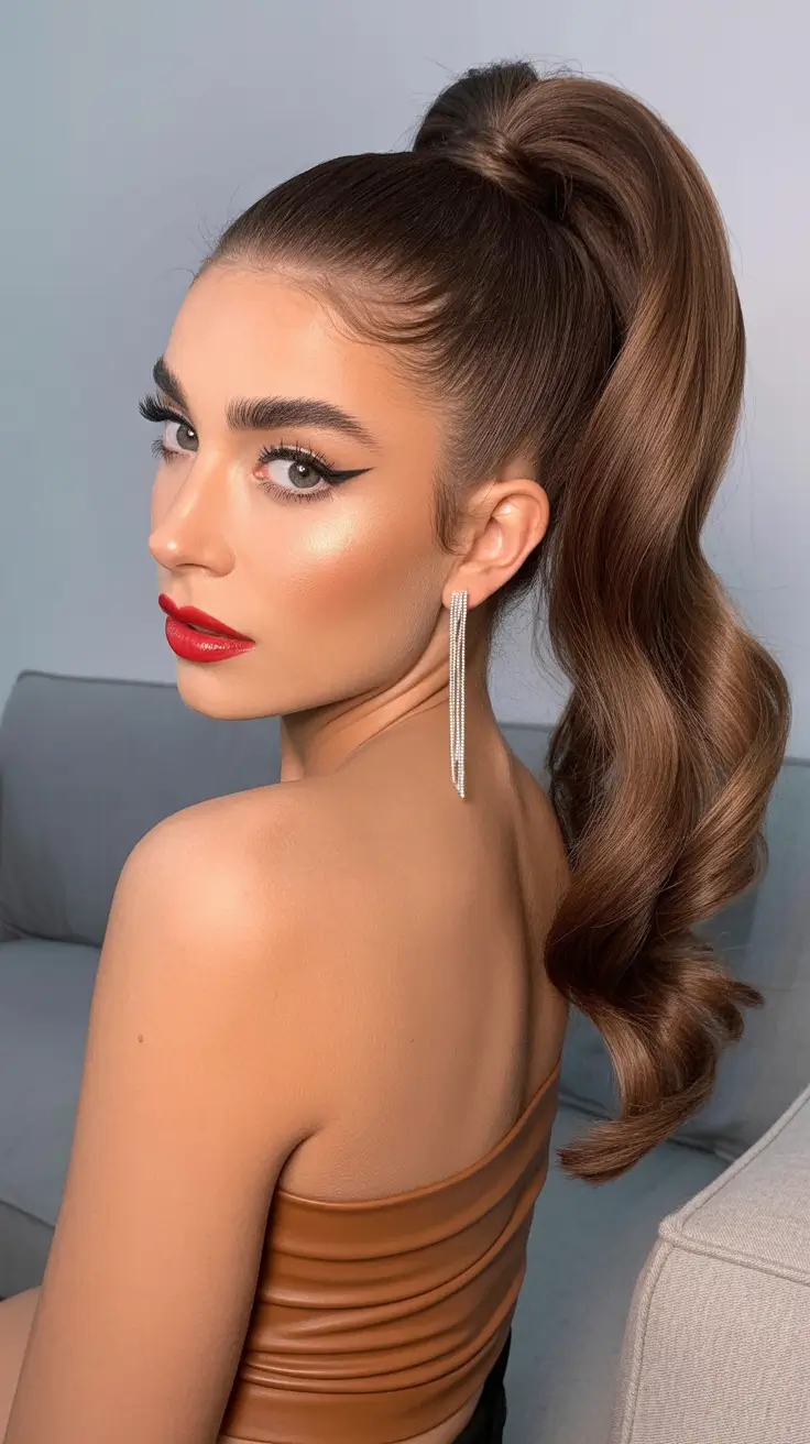 Long hair high ponytail christmas party glamorous
