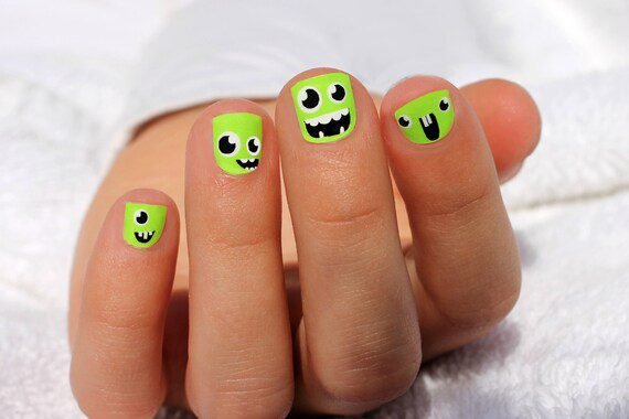 Frankenstein nail art for kids halloween