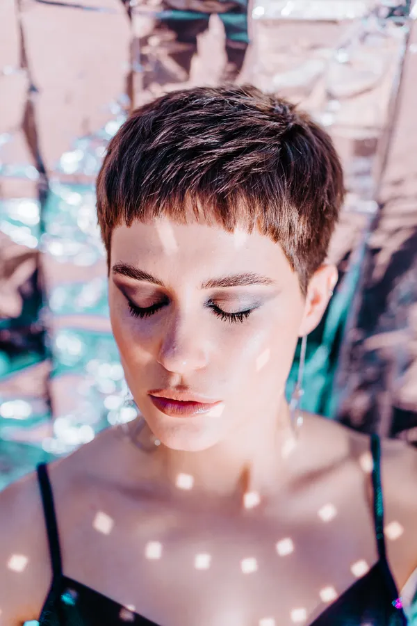 Textured pixie cut on a woman