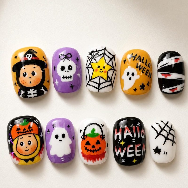 Halloween candy nail art for kids