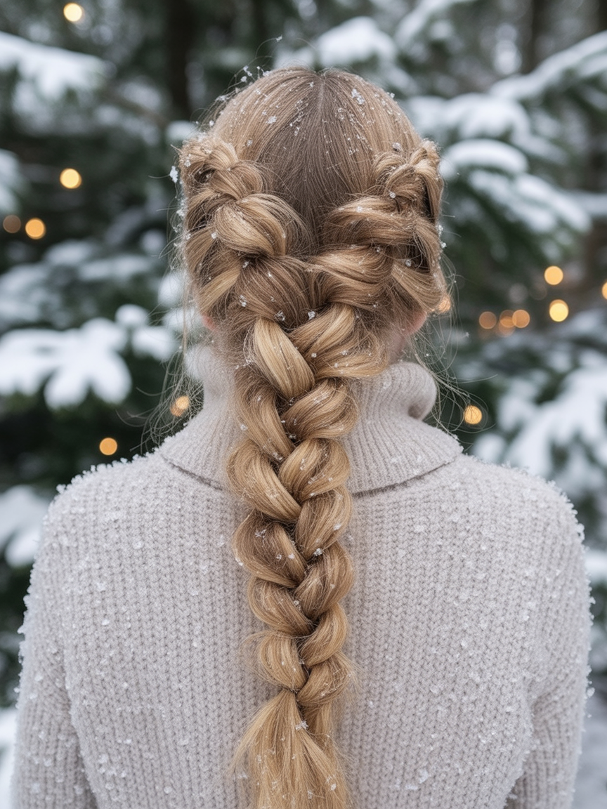 Long hair dutch braids winter hairstyle