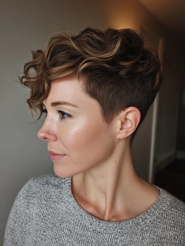 Curly faux hawk pixie cut