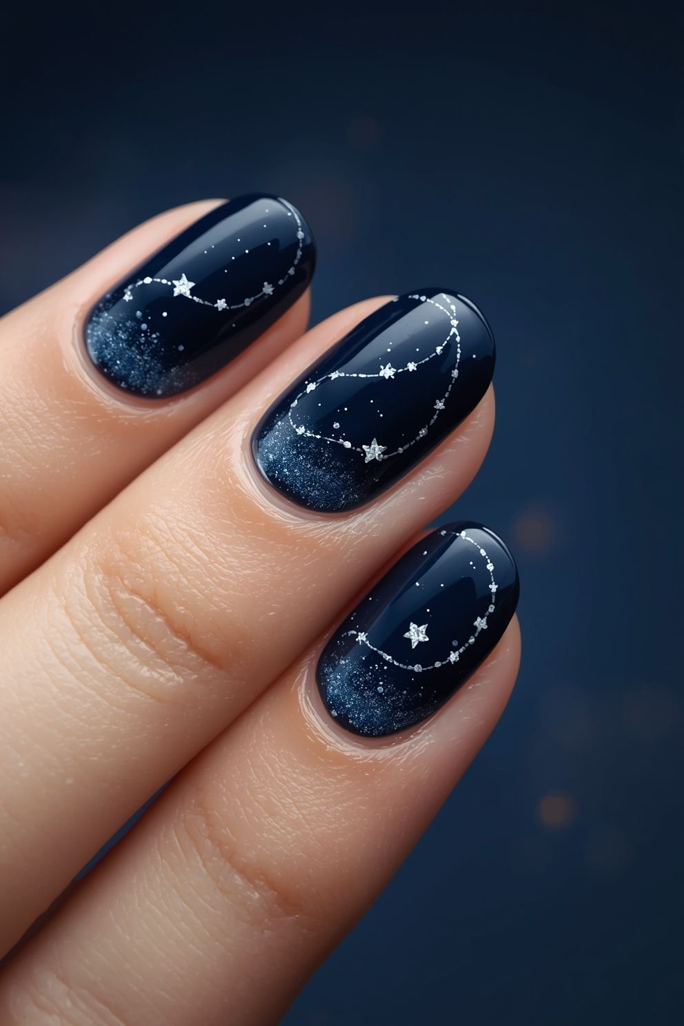 Constellation Star Nail Art Dark Blue