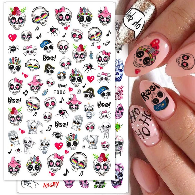 Kids skeleton halloween nail stickers