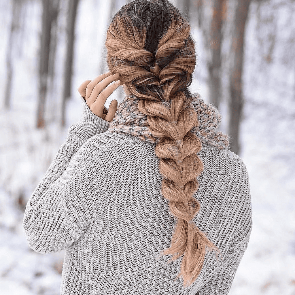 Long hair rope braid winter hairstyle