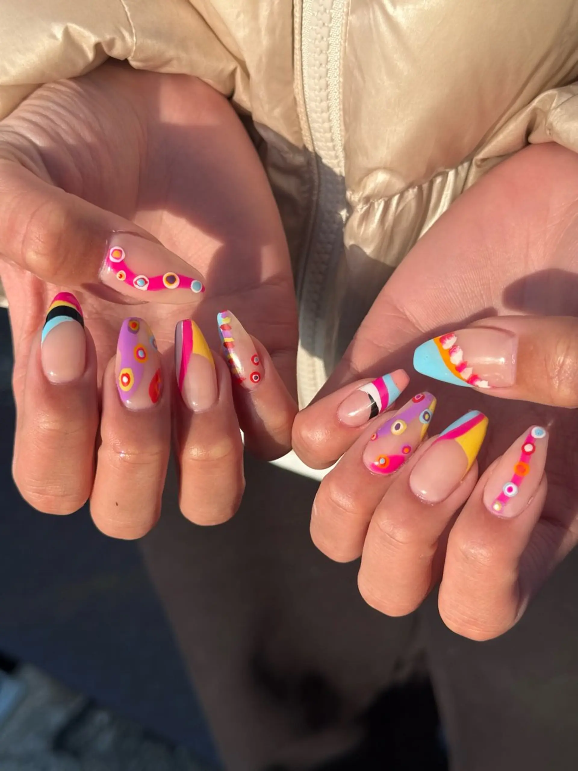 Mismatched Colorful Nail Art Two Hands
